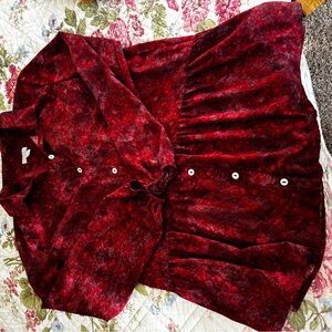 LOGO by Lori Goldstein Red and Black Patterned Blouse